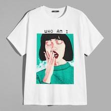 Romwe Guys Letter & Figure Print Top
