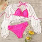 Romwe Neon Pink Halter Bikini Set & Mesh Cover Up 3pack