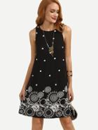 Romwe Black Polka Dot Print Sleeveless Shift Dress