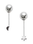 Romwe Silver Faux Pearl Star Moon Asymmetrical Earrings