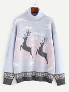 Romwe Purple Turtleneck Drop Shoulder Christmas Ugly Sweater