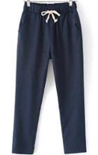 Romwe Drawstring With Pockets Navy Pant