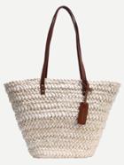 Romwe Contrast Handle Straw Tote Bag - White