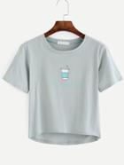 Romwe Grey Print Dip Hem T-shirt