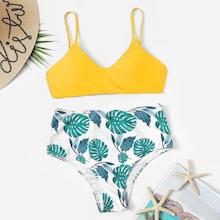 Romwe Random Leaf Print Mix & Match Bikini