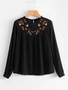 Romwe Textured Dot Embroidered Blouse