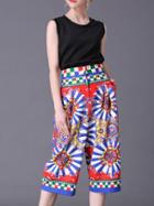 Romwe Multicolor Tribal Print Top With Pockets Pants