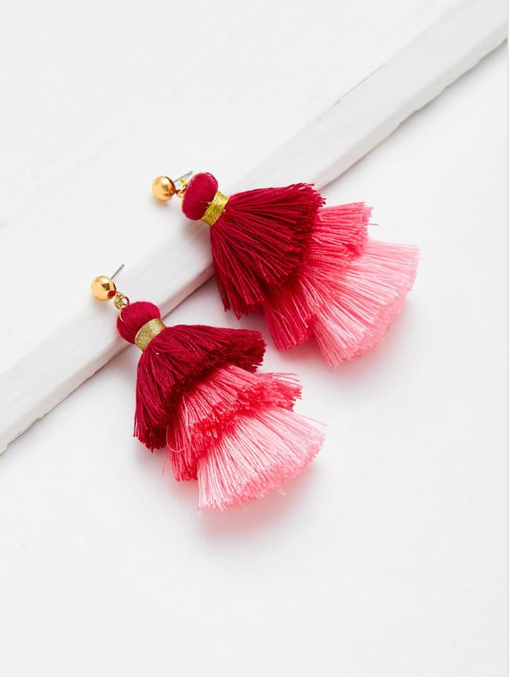 Romwe Color Block Layered Tassel Drop Earrings