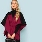 Romwe Two Tone Belted Poncho Coat