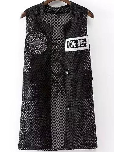 Romwe Flocked Patch Hollow Vest