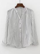 Romwe Contrast Striped Rolled Cuff Blouse