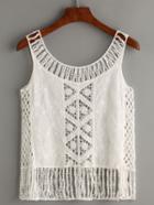 Romwe White Crochet Hollow Out Top