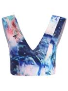 Romwe V-neck Abstract Print Crop Tank Top