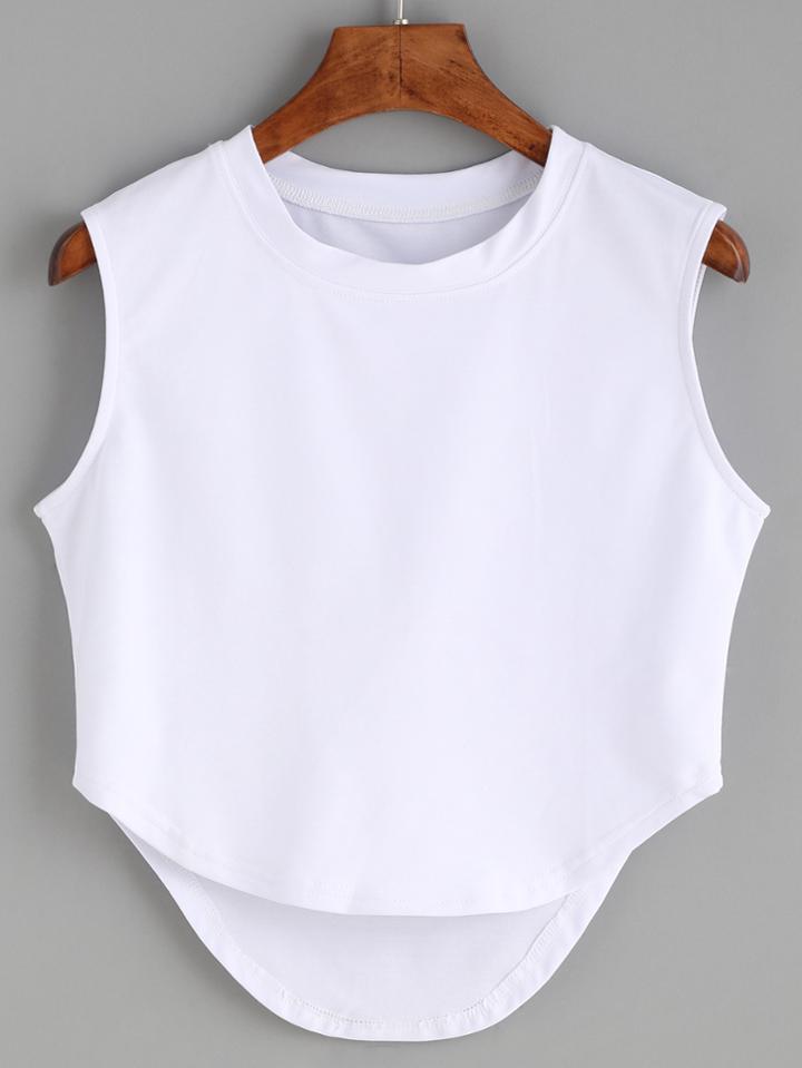 Romwe White Curved Hem High Low Tank Top