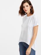 Romwe White High Low Basic T-shirt