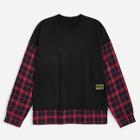 Romwe Guys Plaid Panel Letter Patched Sweatshirt