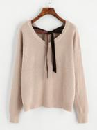 Romwe Drop Shoulder Tie Neck Knit Sweater