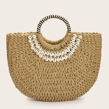 Romwe Shell Decor Straw Plaited Tote Bag