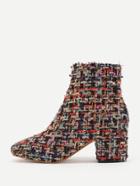 Romwe Mix Pattern Block Heeled Ankle Boots