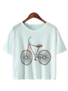 Romwe White Short Sleeve Bike Printing T-shirt