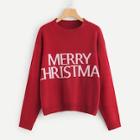 Romwe Christmas Print Drop Shoulder Sweater