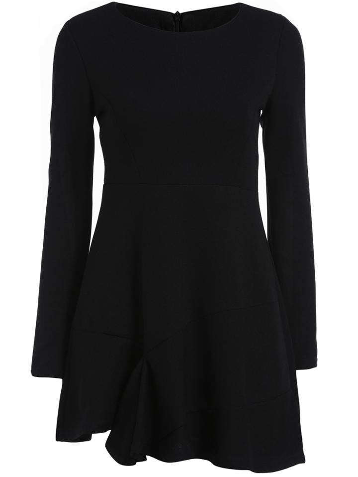 Romwe Round Neck Slim Ruffle Dress