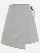 Romwe Grey Bow Tie Wrap Skirt