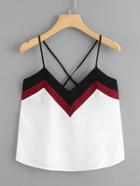 Romwe Contrast Chevron Panel Cami Top