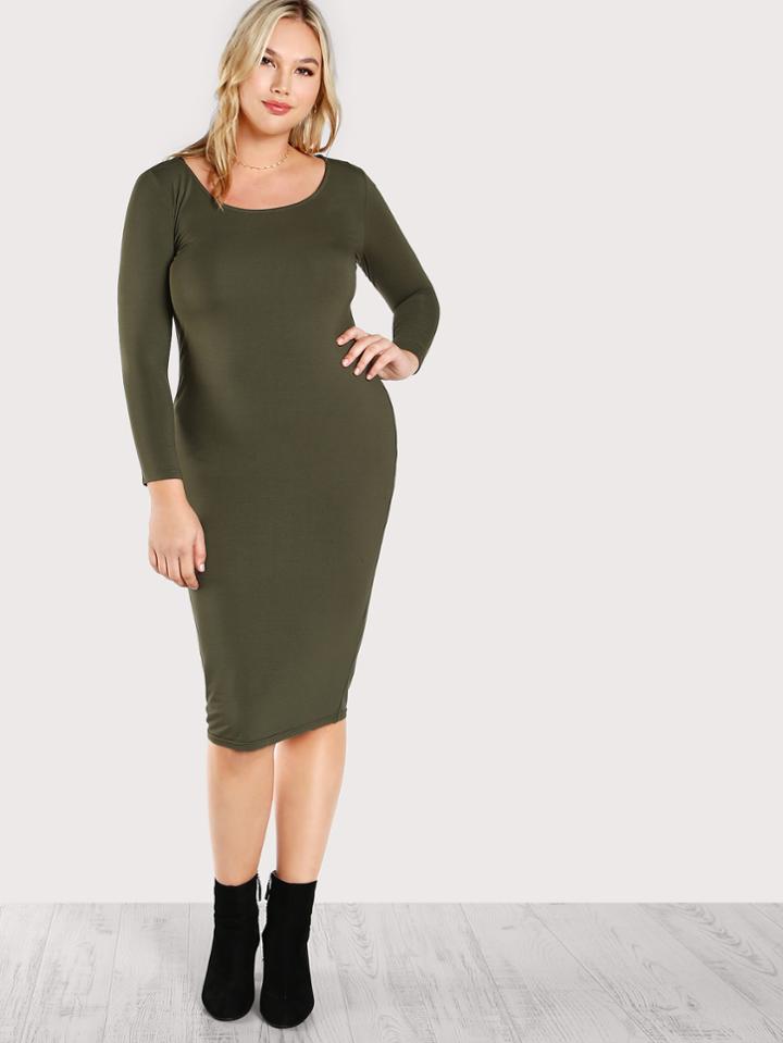 Romwe Solid Jersey Pencil Dress