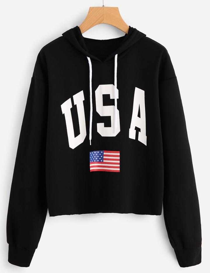 Romwe America Flag Print Hoodie