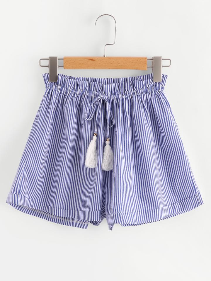 Romwe Vertical Striped Drawstring Waist Shorts