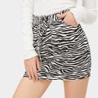 Romwe Zebra Print Self Tie Waist Denim Skirt