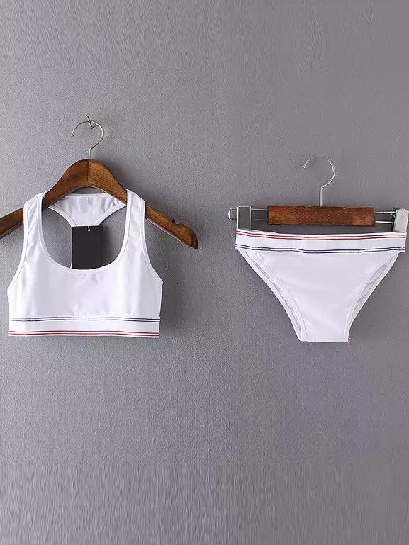 Romwe White Contrast Trims Crop Tank Top With Brief