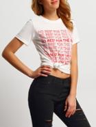 Romwe White Round Neck Letters Print Loose T-shirt