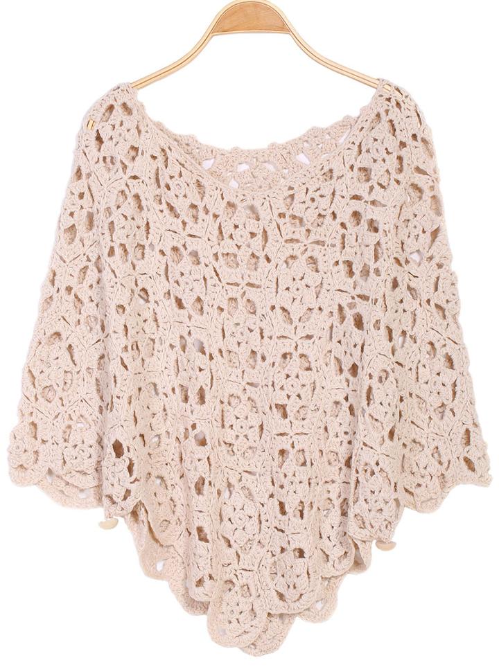 Romwe Hollow Knit Cape Sweater