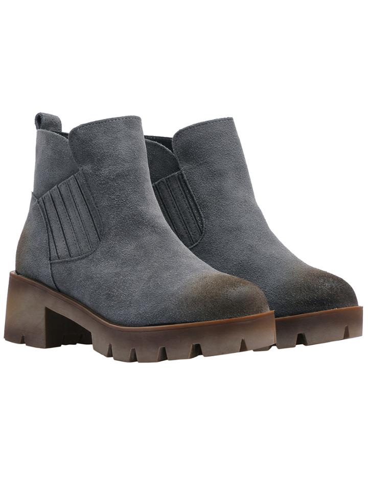 Romwe Grey Brush Round Toe Boots
