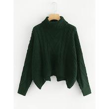 Romwe Plus Mixed Knit Asymmetrical Hem Jumper