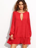 Romwe Red Cut Out Front Layered Shift Dress