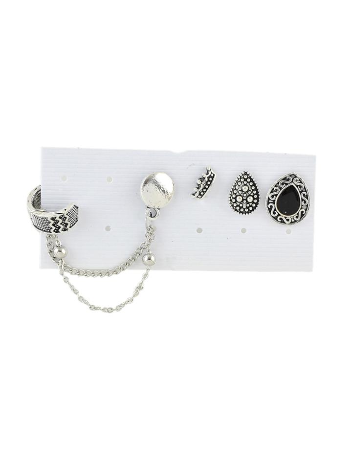 Romwe 4 Pcs/set Antique Silver Mixed Style Ear Stud Cuff Earrings
