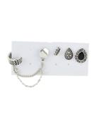 Romwe 4 Pcs/set Antique Silver Mixed Style Ear Stud Cuff Earrings