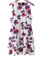 Romwe Multicolor Sleeveless Zipper Back Pleated Floral Print Dress