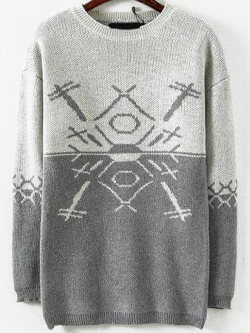 Romwe Color-block Graphic Print Sweater