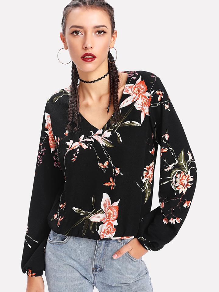 Romwe Flower Print Tunic Top