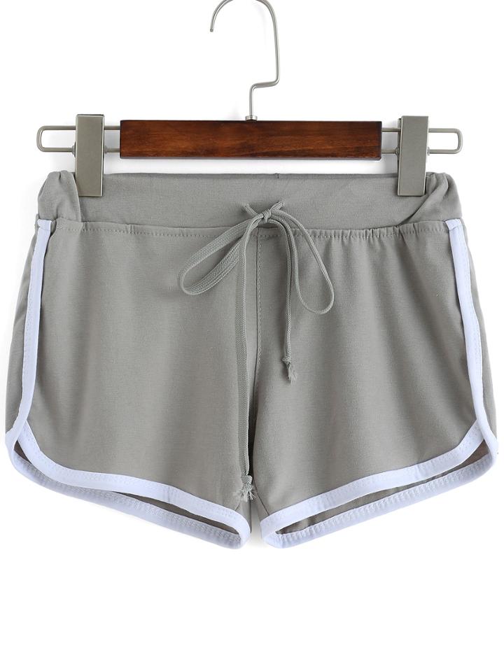 Romwe Contrast Draw Cord Waist Grey Shorts