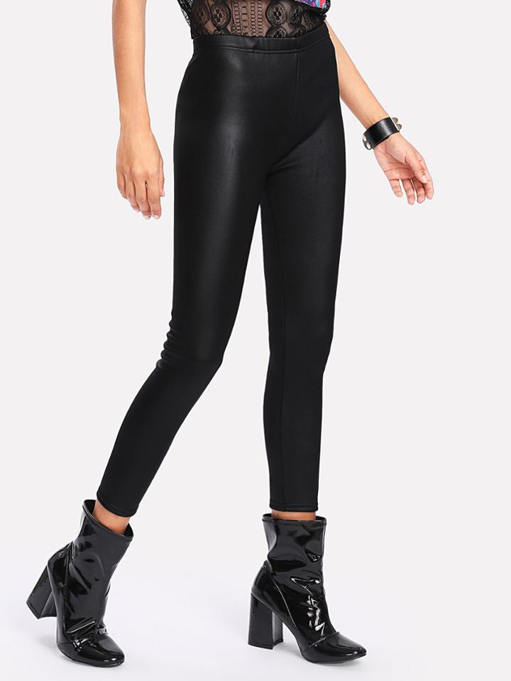 Romwe Pu Faux Fur Lined Skinny Leggings