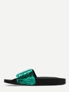 Romwe Green Metallic Faux Leather Open Toe Slippers