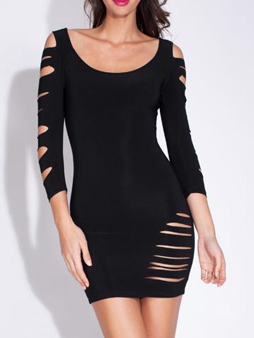 Romwe Ripped Long Sleeve Bodycon Dress