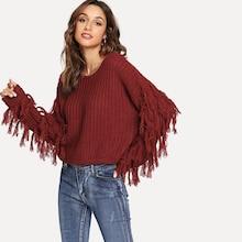 Romwe Tassel Detail Drop Shoulder Jumper