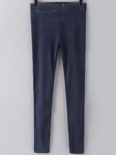 Romwe Pockets Wash Denim Pencil Blue Pant