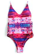 Romwe Red Printed Ladder Cutout One-piece Swimwear